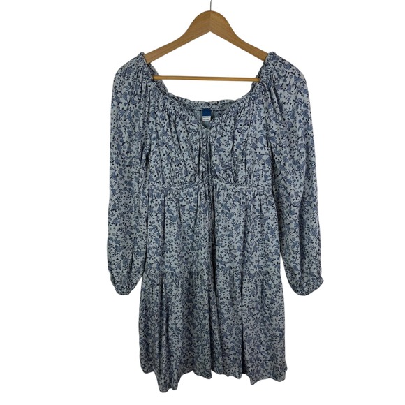 Old Navy Dresses & Skirts - Old Navy Blue Ditsy Floral Paisley Tie Neck Swing Dress Small Boho Milkmaid